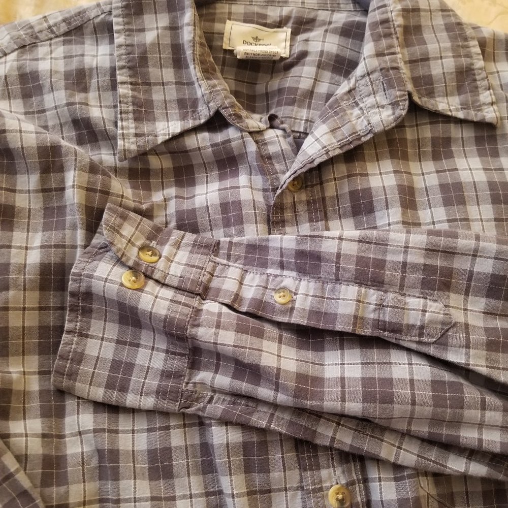 Dockers 100% cotton plaid shirt in blue and gray